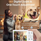 Person holding a dog with ShotyReal Digital Camera feature displayed on a screen