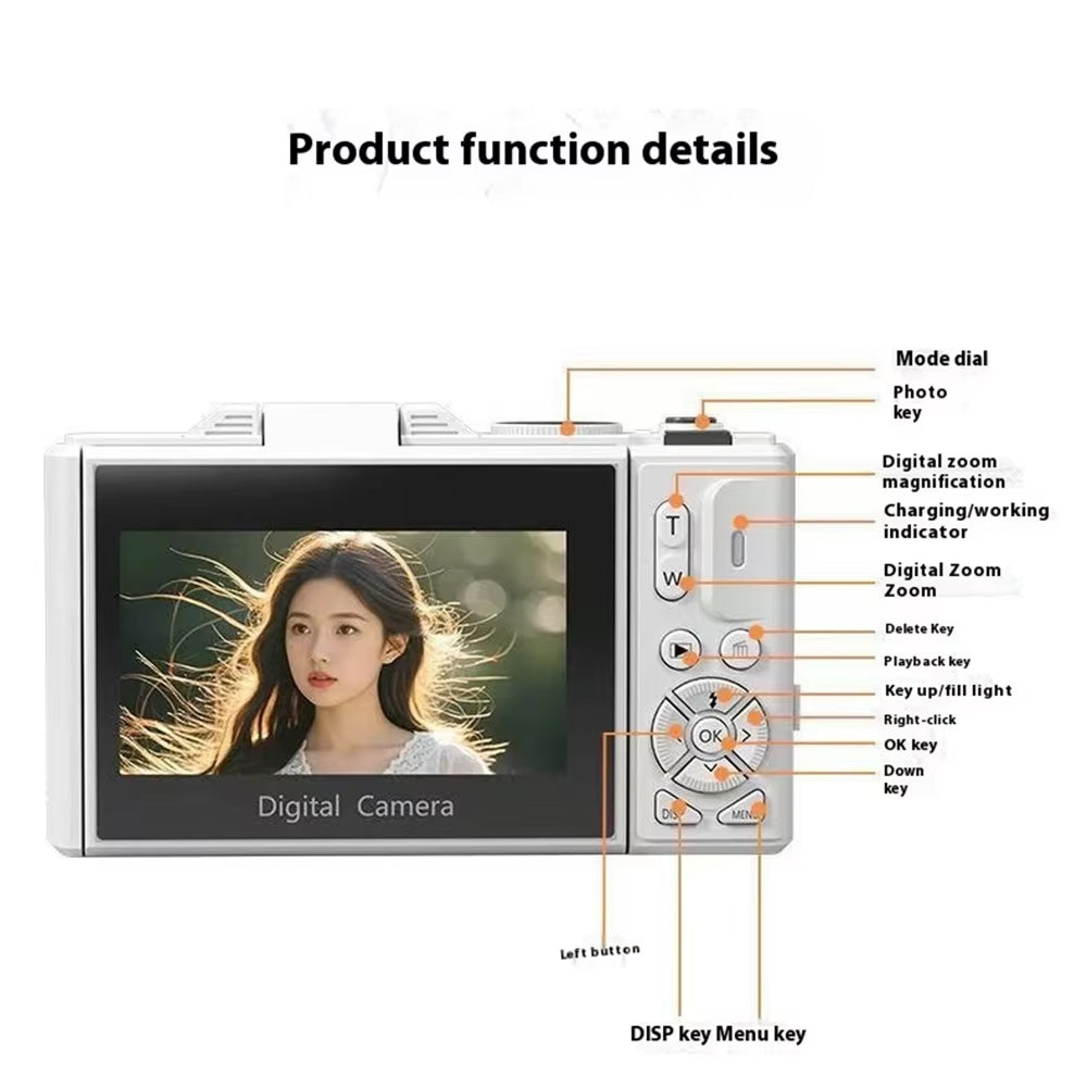ShotyReal V2 Digital Camera with labeled buttons and display on a white background