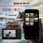 ShotyReal V2 Digital Camera and smartphone showing built-in Wi-Fi features with scenic background