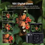 ShotyReal V2 Digital Camera with 18X digital zoom feature showing a butterfly on a flower with close-up shots of the butterfly.