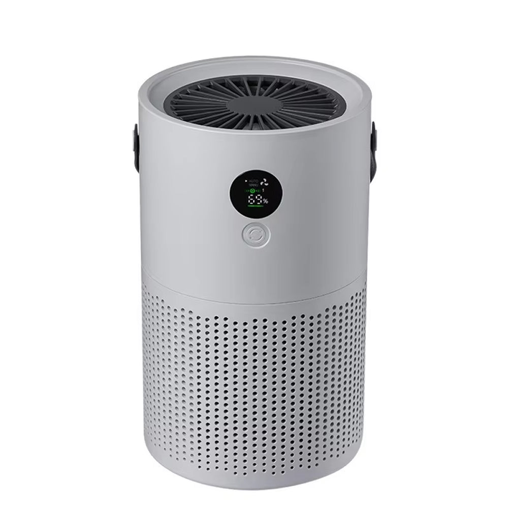 Gray SkyPhis Air Purifier with a digital display on a white background