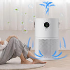 SkyPhis Air Purifier in a room with a person sitting on the floor