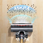 Snapbuy P20 Cordless Vacuum Cleaner head with pressure indicators on a wooden floor