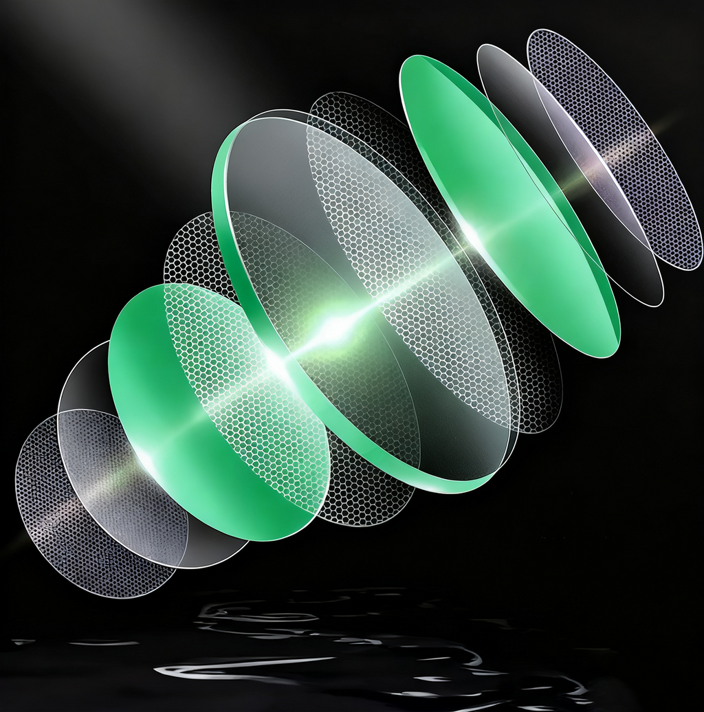 Green lenses with a black background