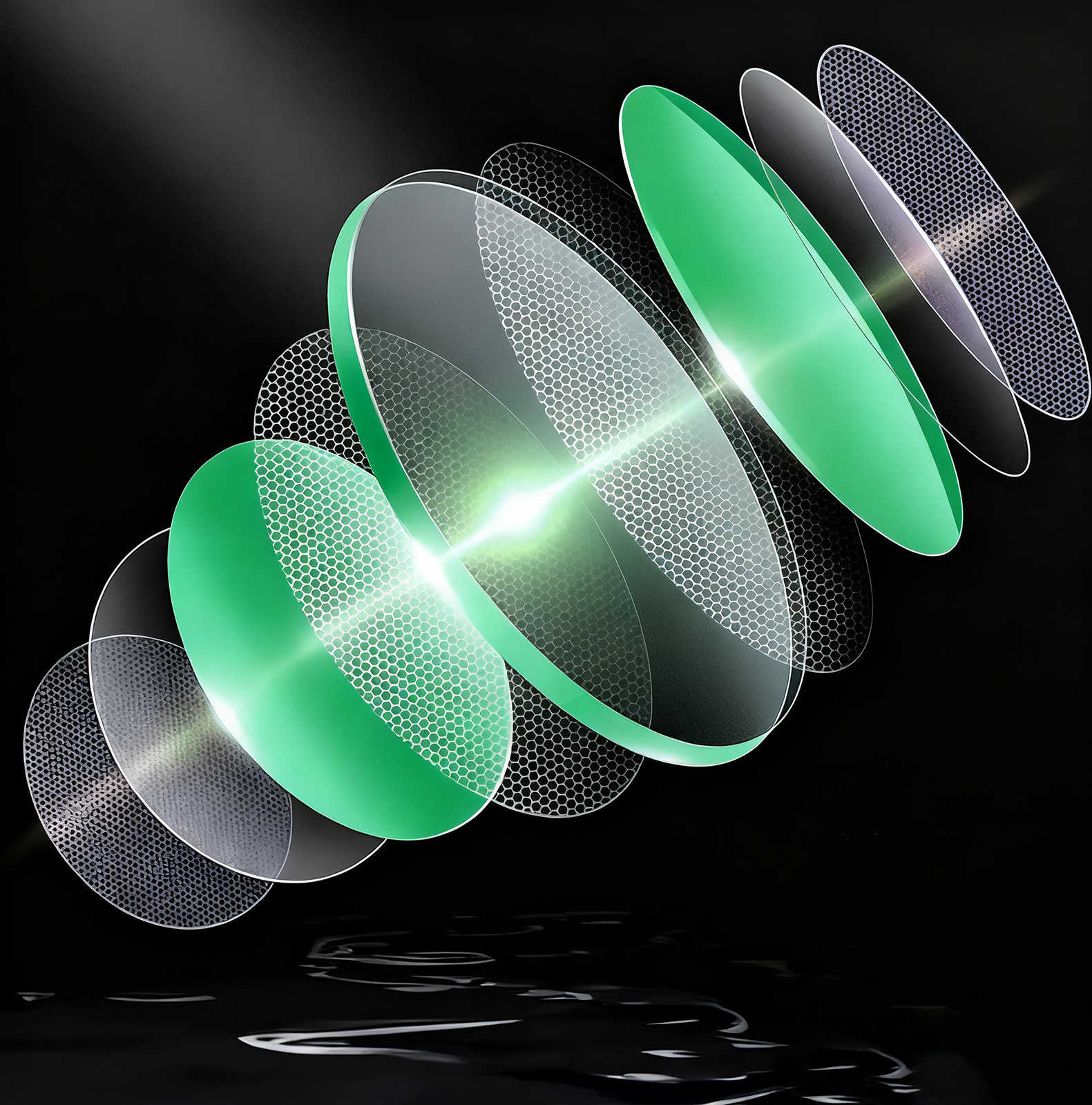 Green lenses with a black background