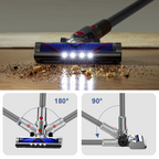 StarPod V18 Vacuum cleaner head cleaning a wooden floor with attachments shown below.