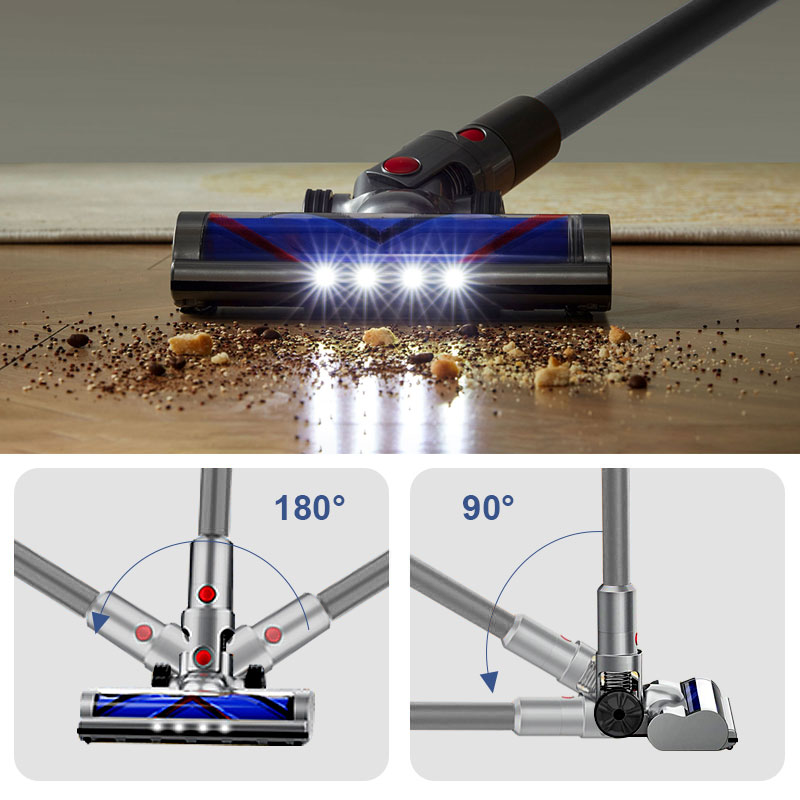 StarPod V18 Vacuum cleaner head cleaning a wooden floor with attachments shown below.