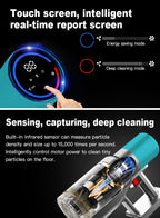 StarPod V18 Vacuum cleaner with digital display and text about touch screen and real-time report screen.