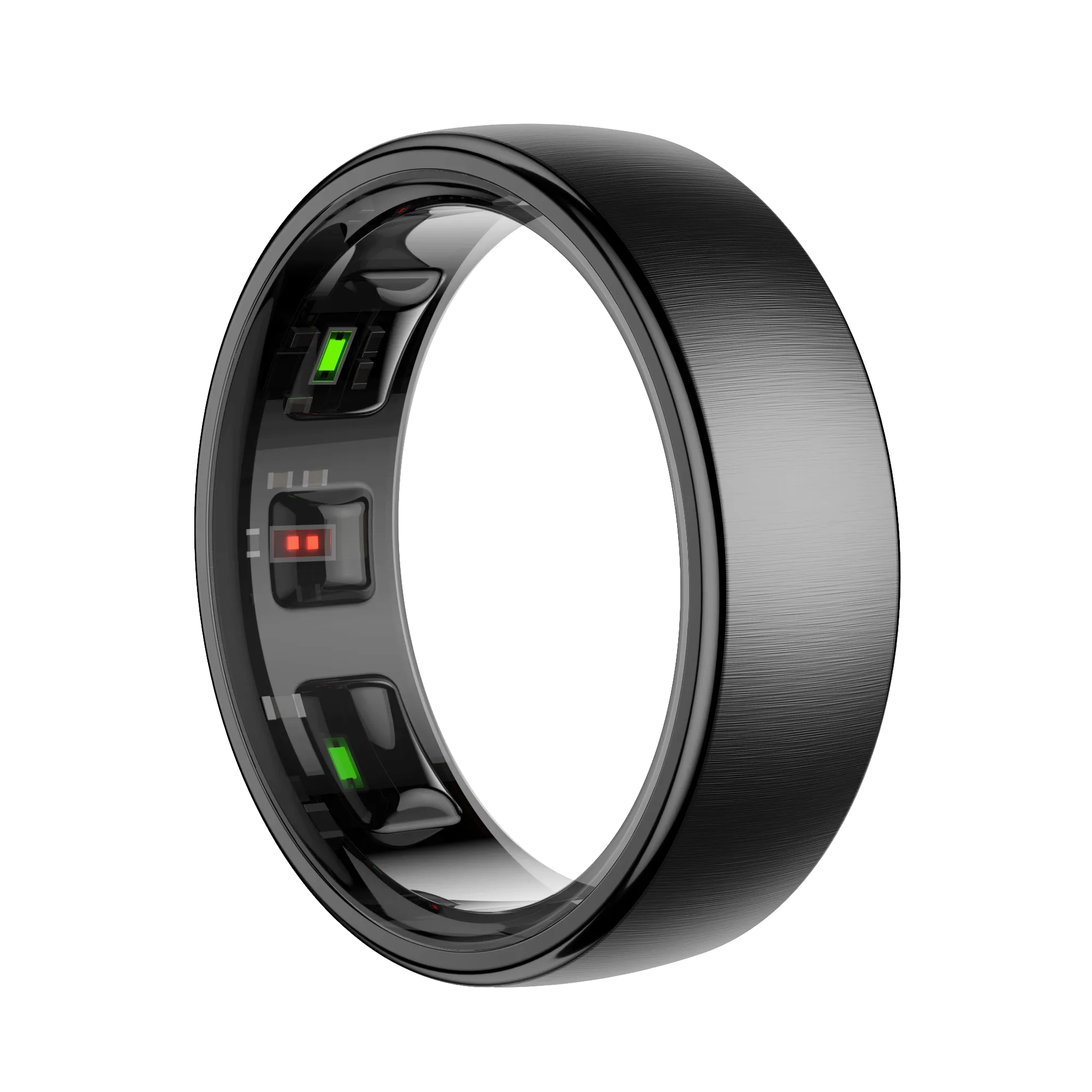 Black Thurgoo Smart Ring with electronic components on a white background