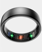 Black Thurgoo Smart Ring with colorful light effects on a white background