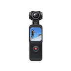Black Trovoro Pocket Camera with screen displaying a skier on a mountain, on a white background