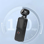 Black Trovoro Pocket Camera with a circular design element on a light blue background