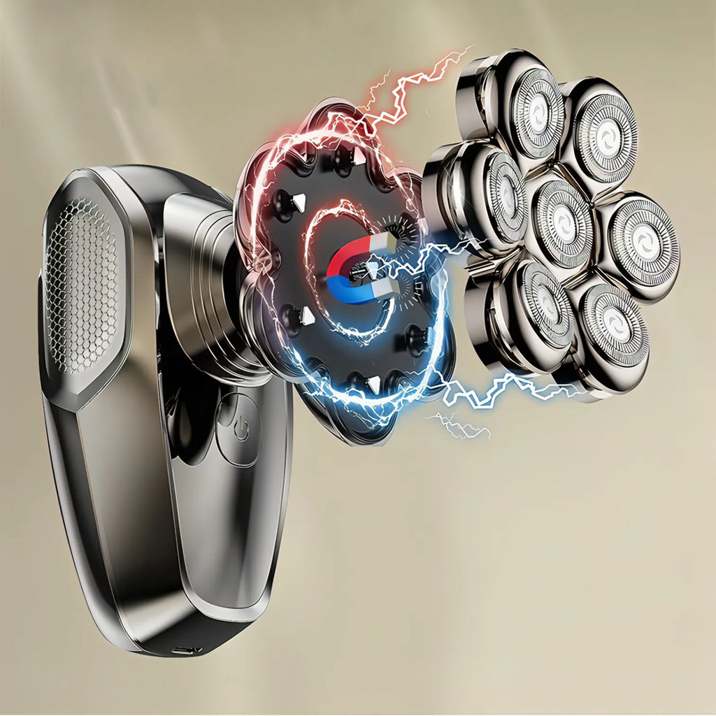 Trovoro Head Shaver with rotating heads and lightning effects on a beige background
