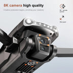 V198 Max Drone 8K  equipment with 8K camera and remote control features on a gray background