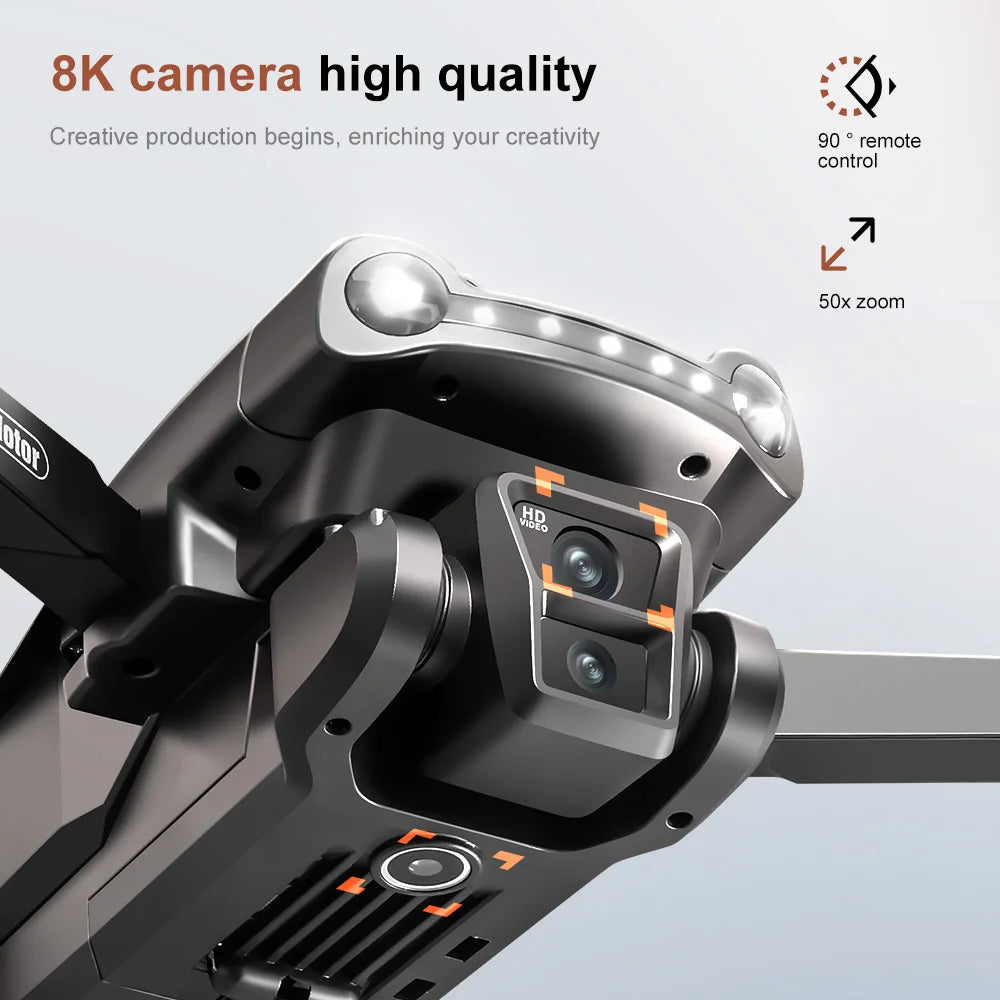 V198 Max Drone 8K  equipment with 8K camera and remote control features on a gray background