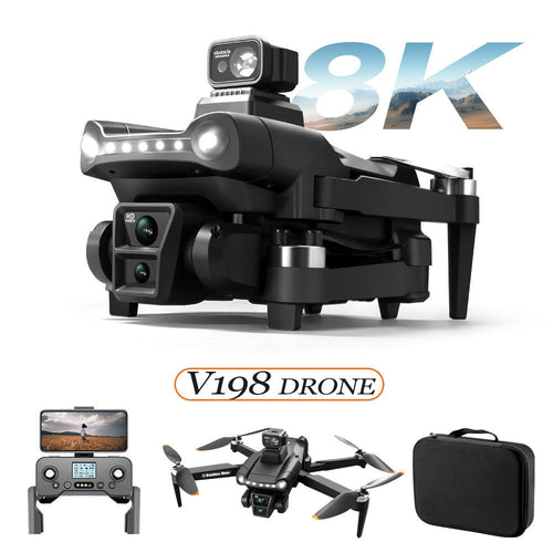V198 Max Drone 8K with 8K camera and accessories on a white background
