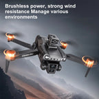 V198 Max Drone 8K  with glowing propellers against a mountainous landscape