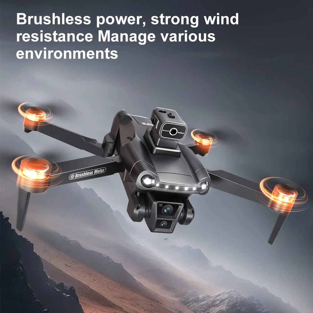 V198 Max Drone 8K  with glowing propellers against a mountainous landscape