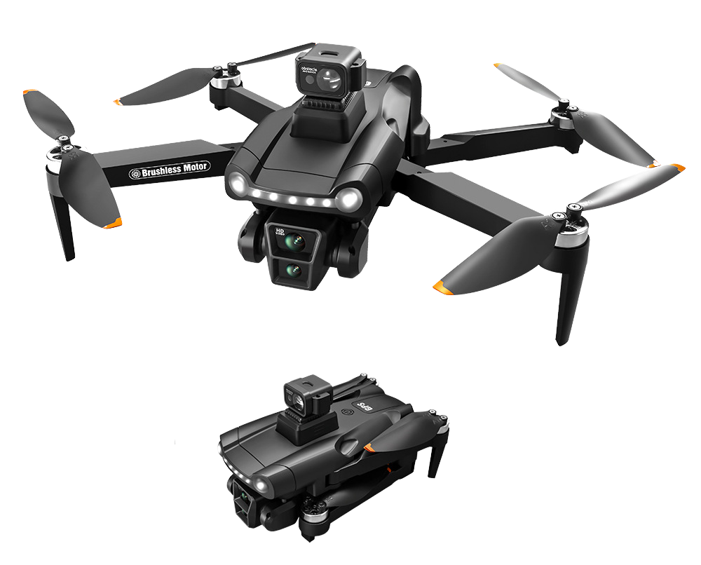Black V198 drone shown from multiple angles with its remote controller, phone screen mockup, folded drone view, and retail box on a white background. The box reads Viper and includes a small orange accent.
