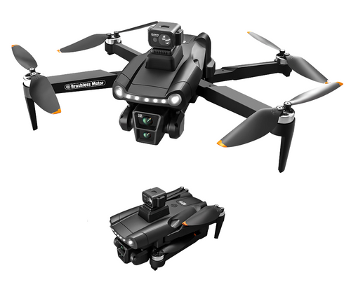 Black V198 drone shown from multiple angles with its remote controller, phone screen mockup, folded drone view, and retail box on a white background. The box reads Viper and includes a small orange accent.