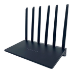 Black Vakoda Wi‑Fi 6 Router with multiple antennas on a white background