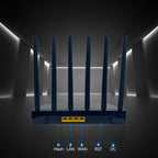 Vakoda Wi‑Fi 6 Router with multiple antennas in a dark tunnel setting