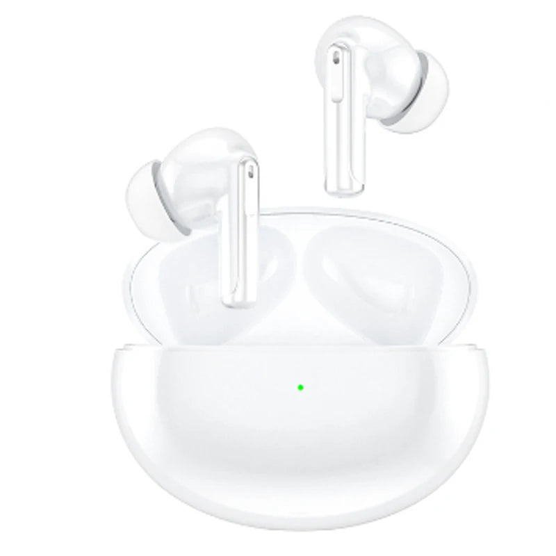 White Vakoda Wireless Earbuds with charging case on a white background