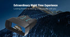 Valisus Night Vision Binoculars with mountain landscape and text about night time experience