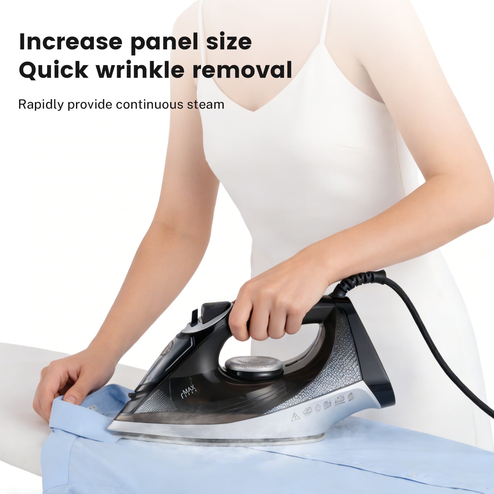Vapren V4 Max Steam Iron carousel 7 - lifestyle shot in use on ironing board