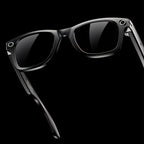 Black Venloria Smart Glasses with reflective lenses on a black background