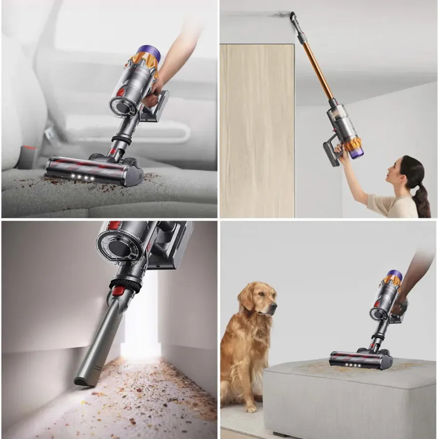 Collage of a handheld Vorthic Vacuum Cleaner being used in various cleaning scenarios.