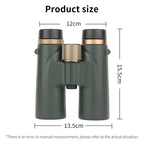Green Warmax Binoculars with measurement details on a white background
