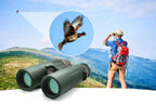 Person with Warmax Binoculars observing a bird in a scenic outdoor setting