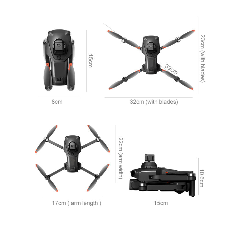 Measurement chart of a zimo air s7 drone with dimensions labeled