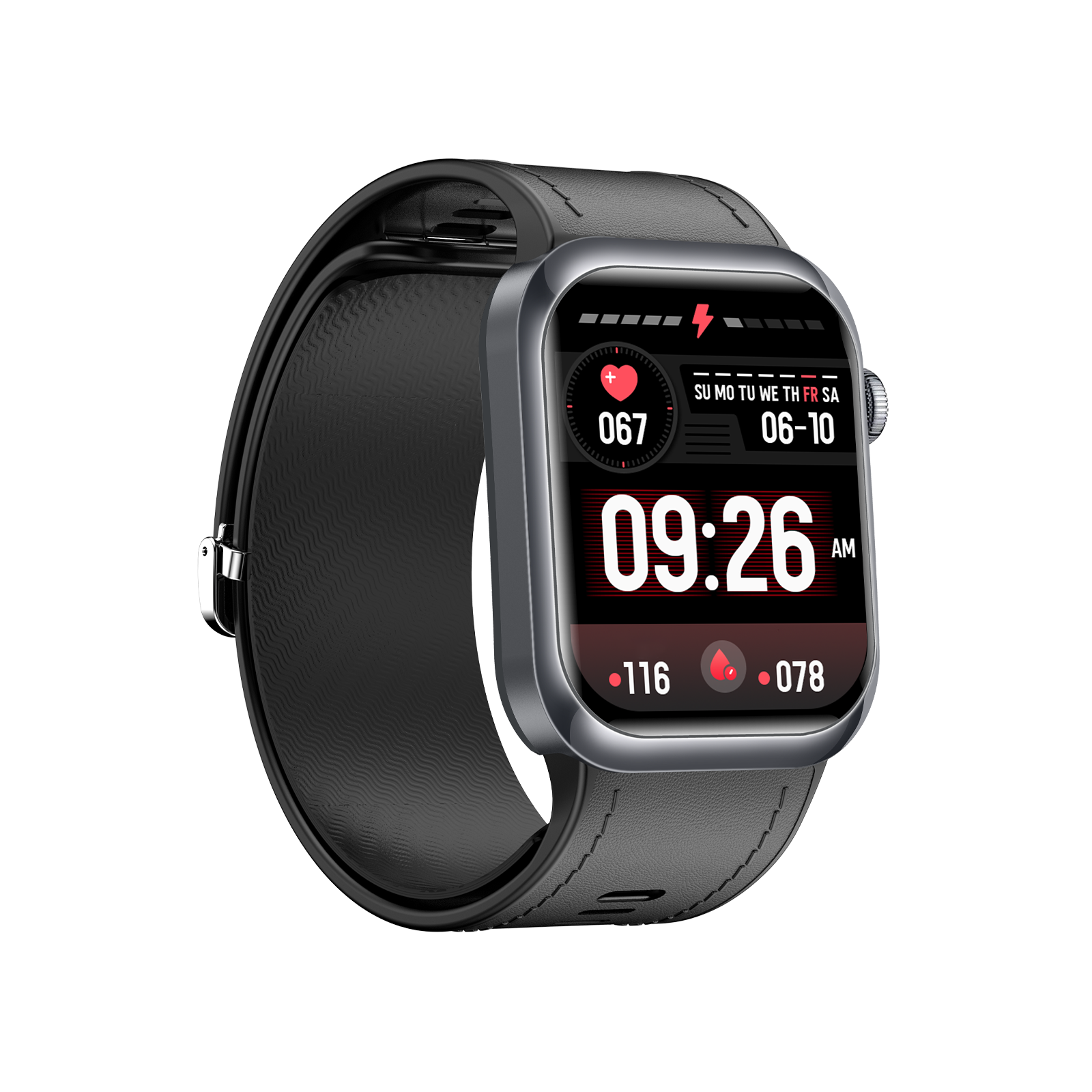 Zenvora Blood Pressure Smartwatch - Black with 1.96in AMOLED display ECG and blood pressure monitoring