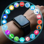 Zenvora Blood Pressure Smartwatch on a wrist with various app icons displayed around it