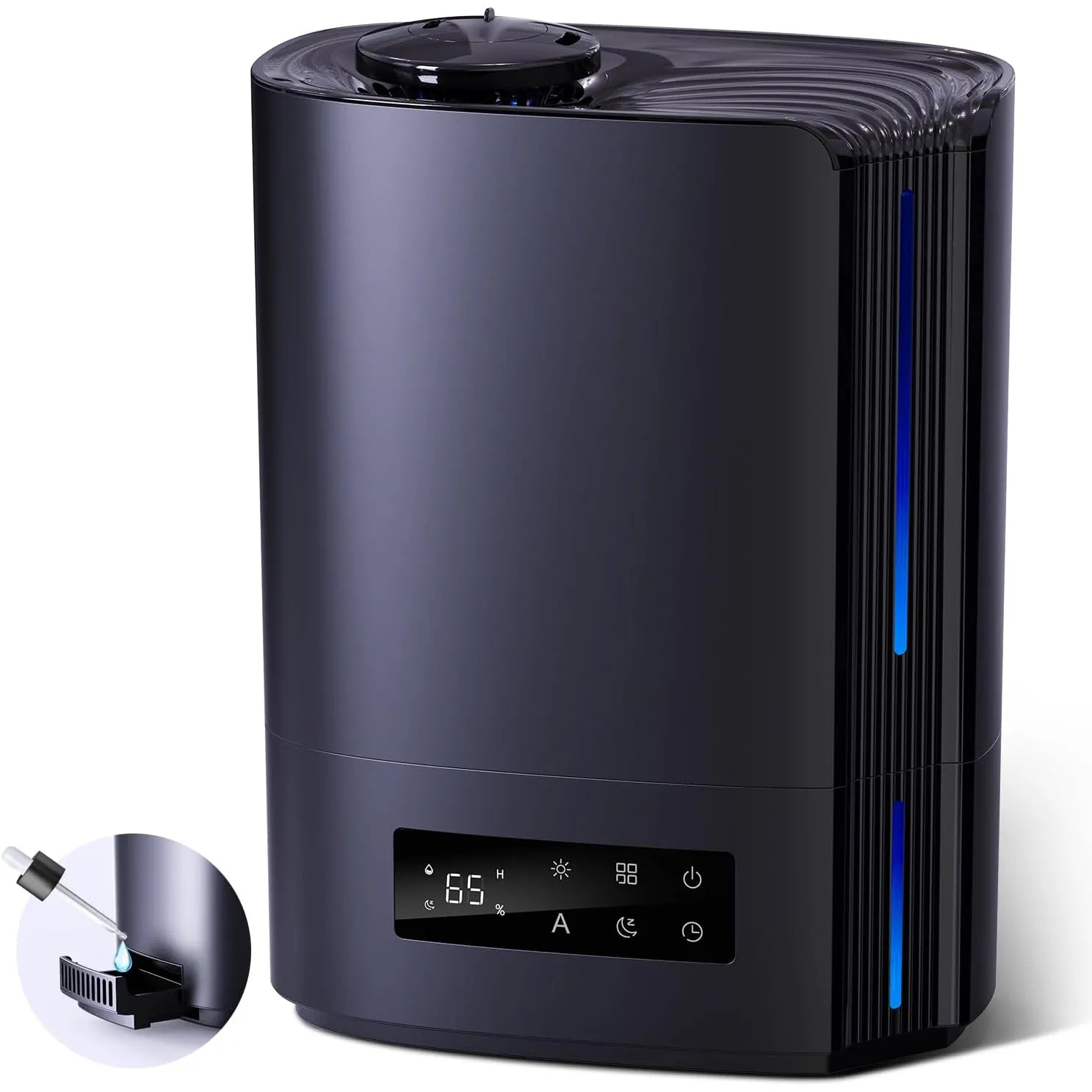 Black Zynova Humidifier with digital display on a white background