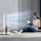 Airpurcare 3 in 1 air purifier working while a person have air form it