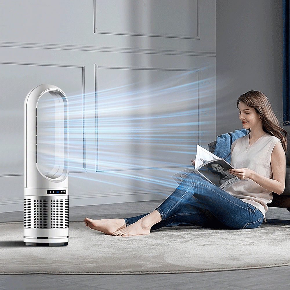 Airpurcare 3 in 1 air purifier working while a person have air form it