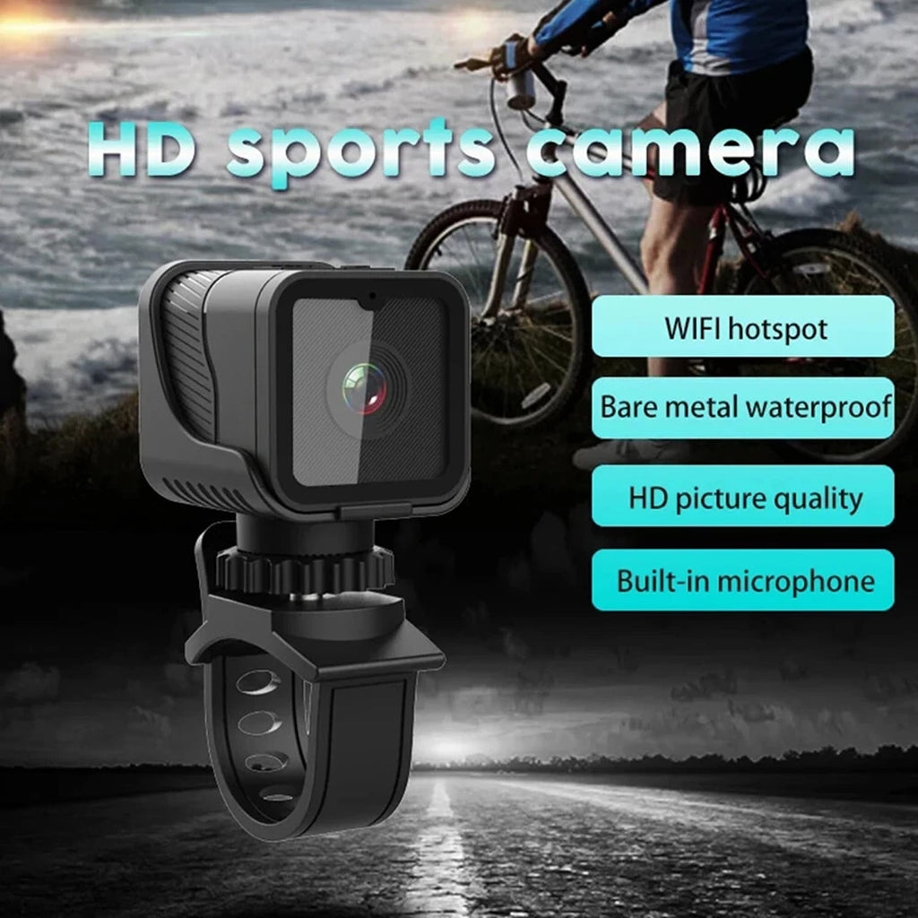 HD sports CyKamera with features listed on a scenic background