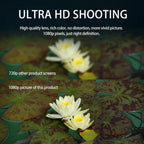 White water lilies on green leaves with text about ultra HD shooting quality.