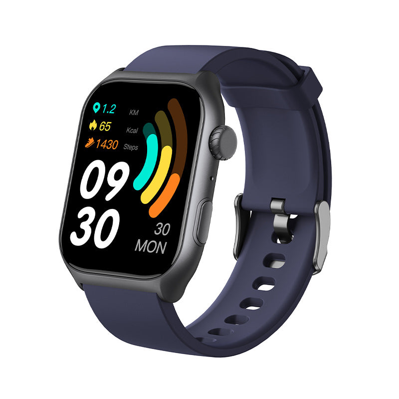 ionos smart watch with a blue strap on a white background