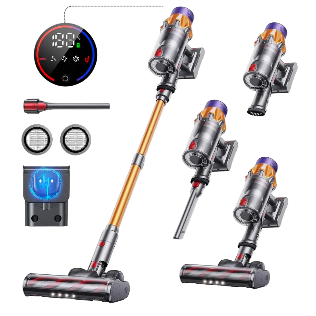 jomashop vacuum cleaner with attachments on a white background