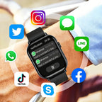 keronx Smartwatch Salute e Fitness with app icons on a blurred background