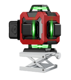 Red and black ocanvas laser with green laser beams on a white background