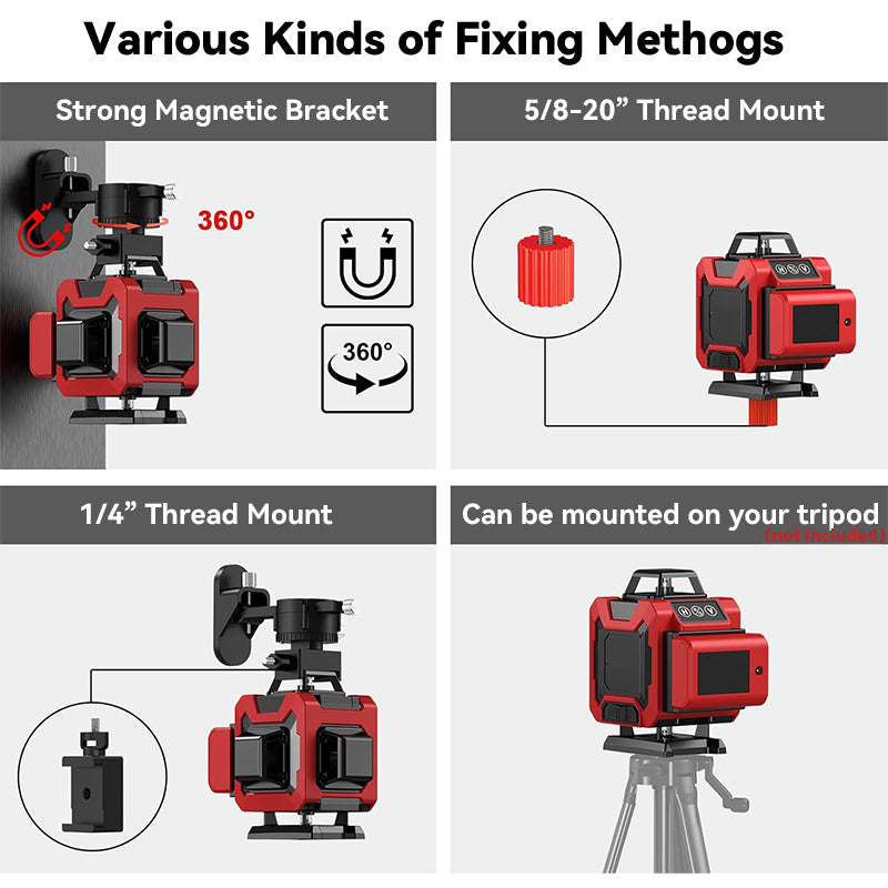Diagram showing various mounting methods for a red ocanvas laser device.