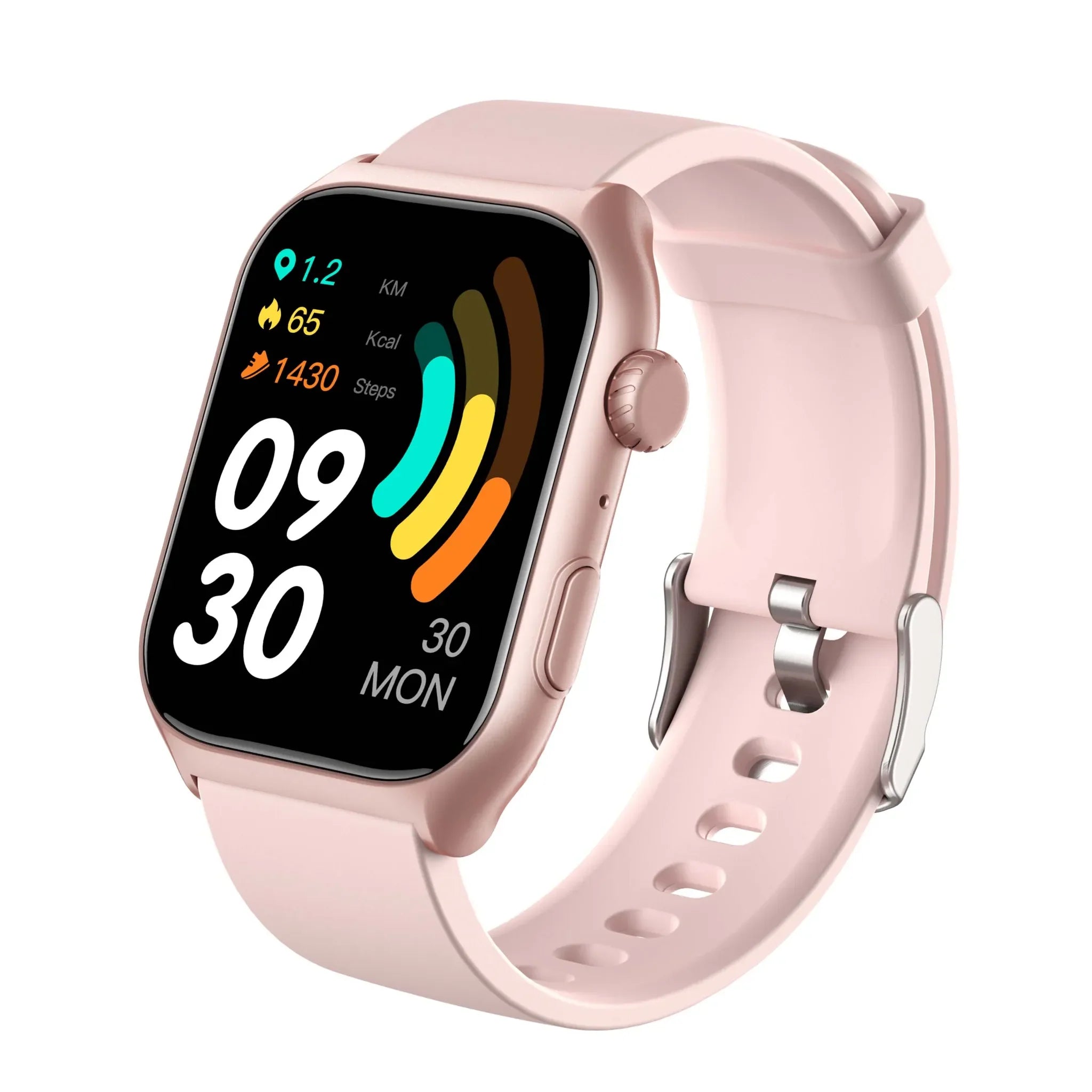 Auralink Smartwatch with a pink band on a white background